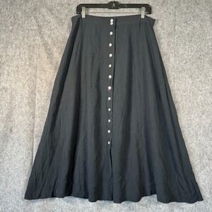 Vtg Cambridge Dry Goods Country Chic Midi Skirt Womens 14 Button Down Black Boho